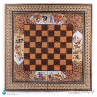 تخته نرد و شطرنج خاتم کروبی با نگار گری شکار و چوگان و تذهیب