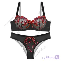 ست شورت و سوتین توری کلاسیک مشکی با گلدوزی