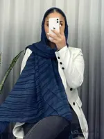 شال بهاره سورمه ای ساده پلیسه 107212 ا 107212