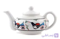 قوری عدسی بزرگ چینی میبد مروارید نقش مرغی رنگی