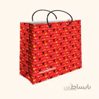 ساک کادویی متوسط عرضی سایز 4 طرح قلب های ریز سیاه، قرمز، زرد