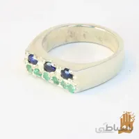 حلقه اسپرت مخراج یاقوت کبود و زمرد