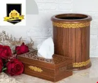 سطل و جای دستمال کاغذی آیرو مدل دارسی سفید طلایی