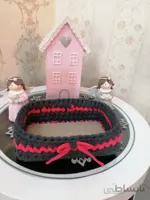 سبد تریکوبافی طوسی صورتی
