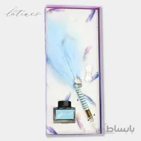 ست قلم پر آبی با نوک شیشه‌ای