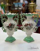یک جفت گلدان قصاعی قدیمی فوق العاده زیبا ارتفاع ۳۳ سانت دوطرف عکس دار