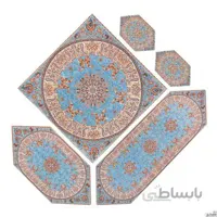 سرویس کامل رومیزی ترمه طرح شاهسوند رنگ آبی