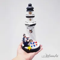 فانوس دریایی چوبی متوسط سفید و کاپیتان