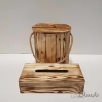 ست سطل و جادستمال کاغذی چوبی 200 برگ رنگ روشن