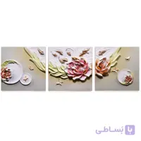 تابلو دکوراتیو برجسته مدل گل و ماهی سایز 60 در 60 سه تکه