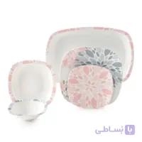 سرویس چینی زرین ۶ نفره غذاخوری سلنا صورتی (۲۷ پارچه) ا Zarin Iran Quattro Selena-Pink 27 Pieces Porcelain Dinnerware Set