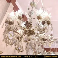 لوستر برنزی دو گل گوچک ۳ طوقه ۴ شاخه ۸ شعله کد ۶۰۱