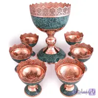 ست آجیل خوری فیروزه کوب مسی شبکه بری با کف قلمزنی