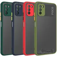 کاور و قاب گوشی مناسب برای XIAOMI POCO M3 هیبریدی دکمه رنگی مدل پشت مات محافظ لنزدار