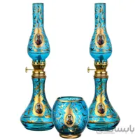چراغ گرد سوز شاه عباسی بسته دو عددی به همراه جا شمعی فیروزه ای