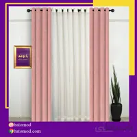 پرده اماده کتان رنگ صورتی روشن کد 1023