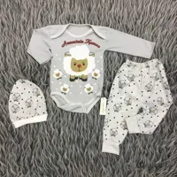 لباس نوزادی سه تکه طرح گوسفند طوسی