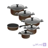 سرویس قابلمه 11 پارچه کاج نچسب مدل دنیز رنگ قهوه ای