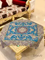 رومیزی مربع ترمه طرح سالار مشکی ابریشم کد 710 کد 410559