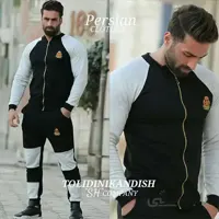 ست مردانه کد 060 سویشرت و شلوار طرح دار جنس دورس رنگ مشکی ا Men's sweater and pants set, Dors, black, white