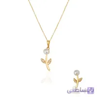 نیم ست طلا زنانه طرح شاخه گل با مروارید کد XS218