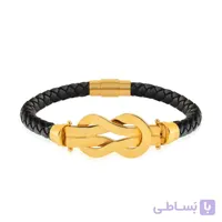 دستبند چرم مردانه با پلاک طلا طرح فرد کد MB152