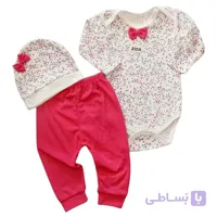 لباس نوزادی سه تکه طرح گل گلی صورتی ا Baby Cloth 1627