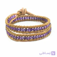 دستبند بند چرمی و سنگ آمیتیست