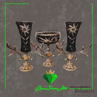 سه تیکه گلدان و میوه خوری تراش تابان کریستال سازان مشکی رنگ کد CS1271
