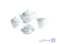 سرویس چای خوری 17 پارچه چینی زرین سری ایتالیا اف مدل سپید صدف فیروزه درجه عالی