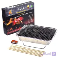 زغال کبابی کباب یار مدل فوری وزن 600 گرم به همراه منقل و سیخ چوبی بسته 8 عددی