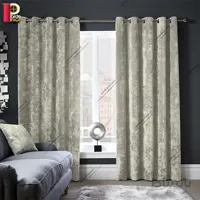 پرده مخمل پتینه پانچی سفید آماده ارتفاع ۲۸۰ سانتی متر