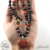گردنبند سنگ طبیعی برنزیت و عقیق همراه آویز تراش قلب سنگ جاسپرقرمز