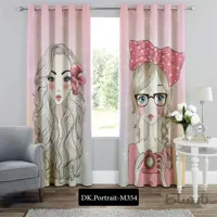 پرده پانچی (هازان و مخمل) کد DK.Portrait.M354 طرح چهره دو دختر