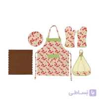نیم ست آشپزخانه 8 تکه کتان رزین تاژ طرح گیلاس
