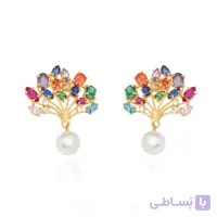 گوشواره طلا زنانه طرح درخت زندگی مولتی کالر کد XE215