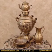 سماور زغالی برنجی ۶ لیتری قلم دست هخامنش آنتیک