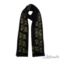شال حریر مشکی گلدوزی گل طلایی