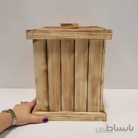 سطل چوبی چهارگوش بزرگ رنگ سوخته