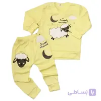 بلوز شلوار نوزادی طرح بره زرد کم رنگ