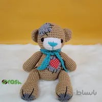 عروسک بافتنی دست بافت خرس قهوه ای ارتفاع 35 سانتی متر