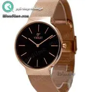 ساعت ویولت مردانه کلاسیک رزگلد بند حصیری صفحه مشکی کد 0529/2G
