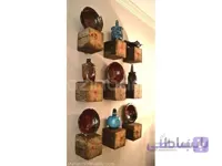 پک ۹ عددی شلف مکعب مربعی چوبی دیواری ا شلف دیواری با چوب درختان میوه یا جنگلی