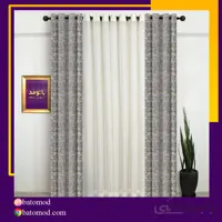 پرده اماده مخمل ژاکارد رنگ طوسی طلایی کد 1203