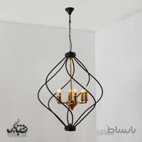 لوستر آویز شش شعله مدرن فرپیچ مشکی طلایی