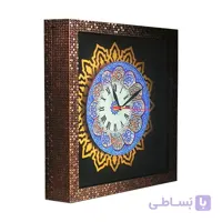 ساعت دیواری چوبی معرق با بشقاب مینا کاری