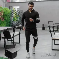 ست سوییشرت شلوار مردانه مشکی خط دار مدل TAKTA