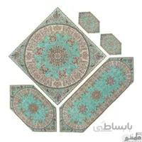 سرویس کامل رومیزی ترمه طرح شاهسوند رنگ سبز آبی