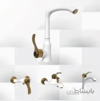 ست شیرآلات سفید طلایی متالیک مدل کسری برند شیر زرین