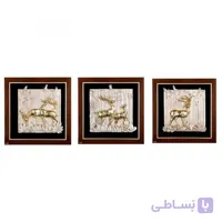 تابلو رزین سه تکه ورق طلا دست ساز طرح گوزن DORCAS کد PHFWB-301-A